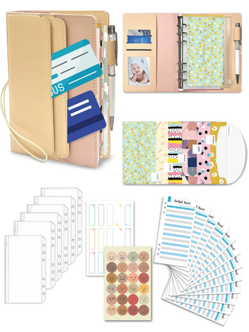 Budget Binder with Zipper Envelopes, Cash Envelopes with Budget Sheets, PVC Pockets, Cash Envelopes, Stickers &amp; Pen