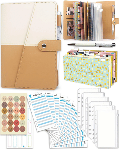 Budget Binder with Zipper Envelopes, Cash Envelopes with Budget Sheets, PVC Pockets, Cash Envelopes, Stickers &amp; Pen