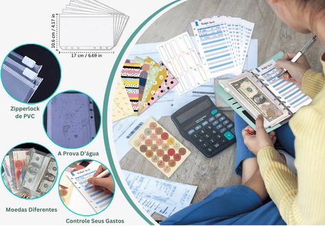 Budget Binder with Zipper Envelopes, Cash Envelopes with Budget Sheets, PVC Pockets, Cash Envelopes, Stickers &amp; Pen