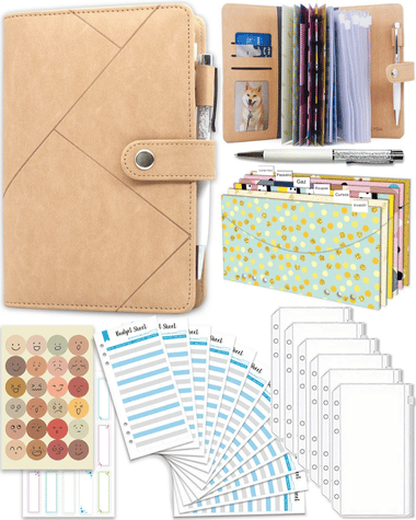 Budget Binder with Zipper Envelopes, Cash Envelopes with Budget Sheets, PVC Pockets, Cash Envelopes, Stickers &amp; Pen